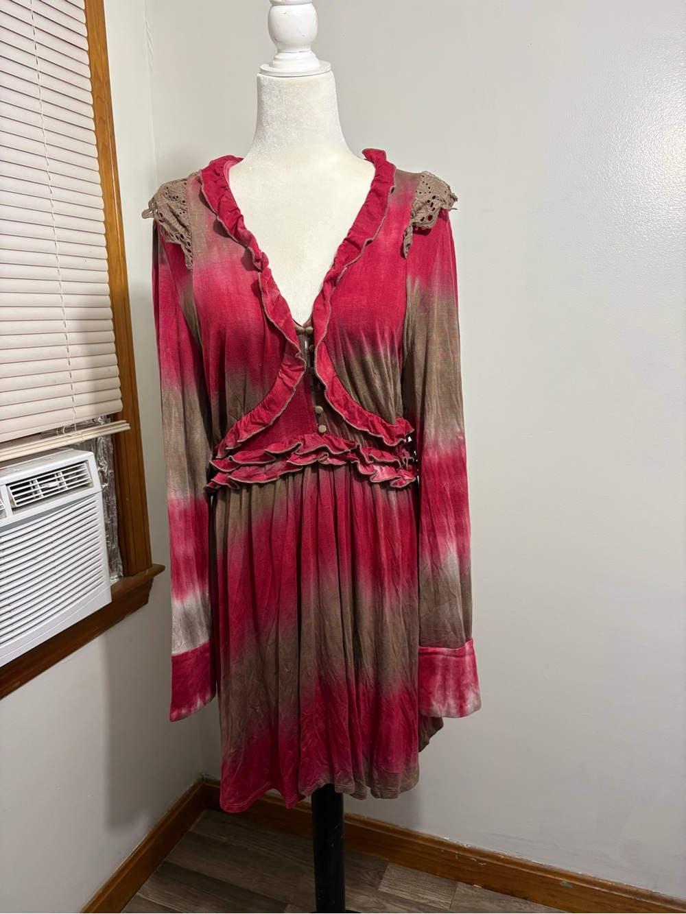 Rosevelvet Boho Ruffle Tie Dye Tunic Mini Dress Plus Size 3X